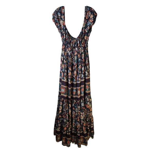 Vintage 70s Boho Floral Maxi Dress With Cap Sleeves Adjustable Neckline - Picture 3 of 6